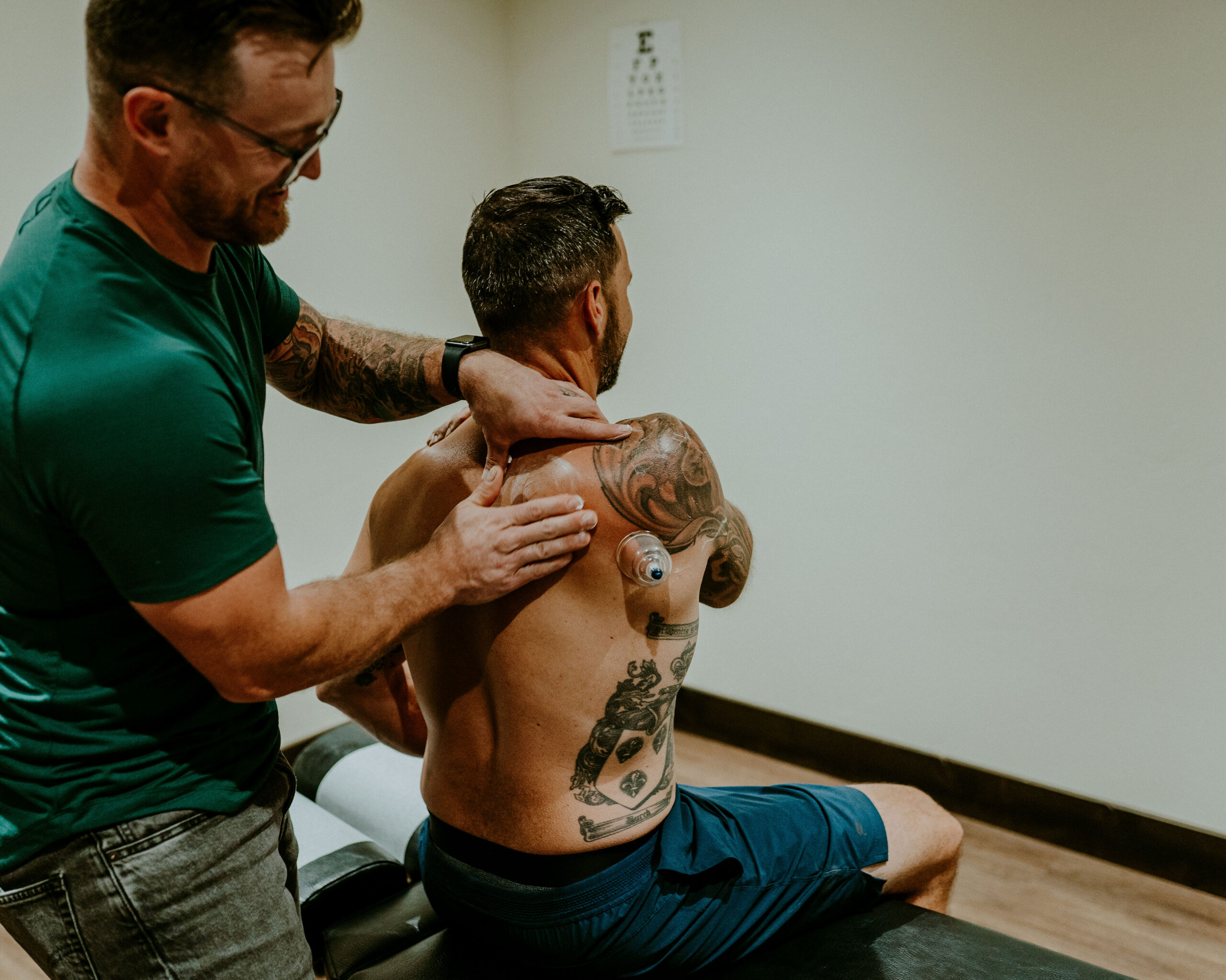 Sliding cupping applied during a patient visit